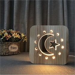 Personality Moon Stars LED Night Light 3D Illusion Lamp Stereo Lights Sculpture Wood Art Table Lamp 3.3W USB Power Light +switch Data Line