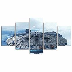Framed 5 Piece Millennium Falcon Fighter Canvas Painting For Living Room Home Decor Canvas Art Wall Poster HD Printed Ready To Hang 50" WX24 H