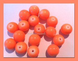 Glass Beads - Round - Neon Orange - 10MM - 5 Pcs