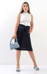 Ladies Paperbag Skirt - Navy - Navy 36