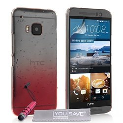 Yousave Accessories Htc One M9 2015 Case Red Clear Raindrop Hard Cover With MINI Stylus Pen