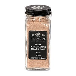 The Spice Lab Kala Namak Himalayan Black Crystal Indian Salt - Mineral Enhanced - Fine Ground - 4 Oz. Glass Spice Jar