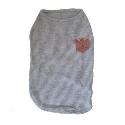 Waffle Knit T-Shirt With Leather Pocket For Dogs - Grey - XL
