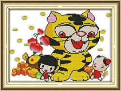 Joy Sunday Cross Stitch Kits Animal Style Lucky Boy Girl And Cat 14CT Stamped 42CM 31CM Or 16.38" 12.09