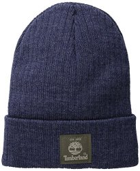 Timberland Men's Heathered Ribbed Watch Cap With Patch Logo Vintage Indigo One Size
