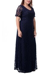 Nemidor Women's Full Lace Plus Size Elegant Wedding Pary Maxi Dress Blue 18W