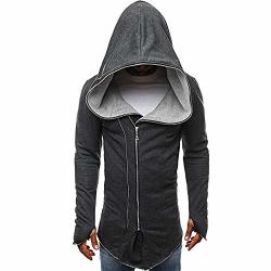Fashion Mens Autumn Winter Casual Assassin's Creed Dark Cloak Zipper Long Sleeve Pullover Blouse Sweatshirt Hoodie Coat Top Dark Gray L