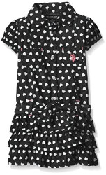 U.S. Polo Assn . Baby Girls' Heart Print Belted Tiered Ruffle Denim Dress Size: 3-6 Months Color: Black