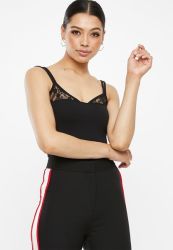Missguided Women's Lace Insert Double Strap Bodysuit - Black