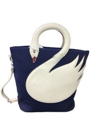 Denim Swan Handbag With Leather Handle