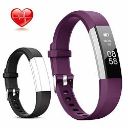 LINTELEK Fitness Tracker Slim Activity Tracker With Heart Rate Monitor IP67 Waterproof Step Counter Calorie Counter Pedometer For Kids Women And Men Purple+black