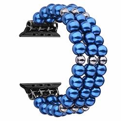 Cagos Pearl Bracelet Compatible For Apple Watch Band 40MM 38MM Women Girl Cute Handmade Fashion Elastic Stretch Beaded Strap Compatible For Iwatch Series 5 4 3 2 1 Dark Blue
