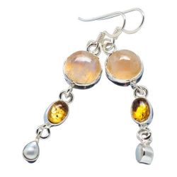 Sterling Silver Earrings - Yellow Rainbow Moonstone Citrine & Pearl - Dreams Collection
