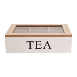 Tea Box With 6 Partionions - Wood & Glass - 240X100X70MM