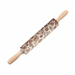 Yesyes Christmas Wooden Embossed Rolling Pin Non-stick Rolling Dough Ideal For Baking Needs French Fondant Pastry Pizza Chapati Cookie Dough 43CM