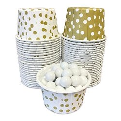 Outside The Box Papers Candy Nut MINI Baking Paper Treat Cups - Gold And White Dot 2 Patterns - 2 X 1.5 Inches - 48 Pack