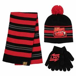Disney Cars Lightning Mcqueen Scarf Toddler And Little Boys Red black Hat And Glove Set Age 4-7 Age 2-7