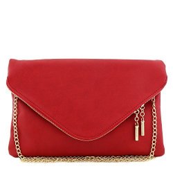 Large Envelope Clutch Bag With Chain Strap Red