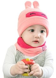 Infant Toddler Knit Beanie With Scarf Winter Cute Bunny Hat Cap 6-18MONTHS Pink