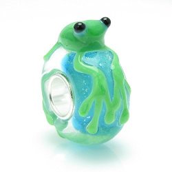 925 Sterling Silver Tropical Tree Frog Blue Green Glass Bead For European Charm Bracelets
