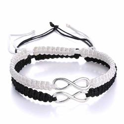 2PCS Infinity Distance Couple Braided Handcrafted Luck Bracelet Bangle Adjustable Rope His And Hers Wristband Wrist Jewelry-black White