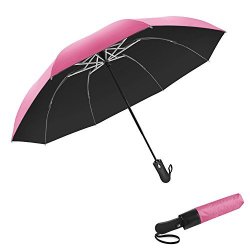 Fang Jun Goodlogo Auto Open & Close Compact Travel Umbrella One Handed Operation For Outside Rain Use Dark Red
