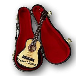 Personalized Pearlized Wooden Guitar With Strings And Guitar Case Christmas Tree Ornament - 5.5 Inches