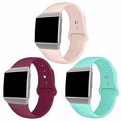 Nahai Compatible Fitbit Ionic Bands Soft Silicone Replacement Strap Accessory Breathable Wristbands For Fitbit Ionic Smart Watch Large 3 Pack Sand Pink teal wine Red