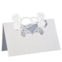 Fenical Rose Heart Shape Wedding Table Name Card Guest Paper Name Place Cards 50PCS White