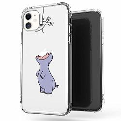 Jaholan Iphone 11 Case Clear Cute Design Flexible Bumper Tpu Soft Rubber Silicone Cover Phone Case For Iphone 11 Xi 6.1" 2019 - Amusing Whimsical Hippo Purple