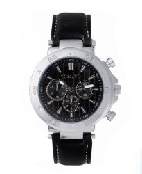 Silver Case Black Dial Black Leather Band Watch