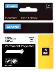 Rhino Industrial 9MM X 5.5M Black On White Permanent Polyester Tape
