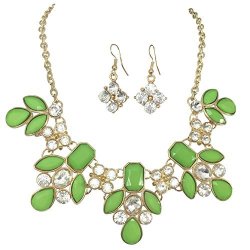 Gypsy Jewels Bright Abstract Bib Statement Boutique Necklace & Earrings Set - Assorted Colors Lime Green
