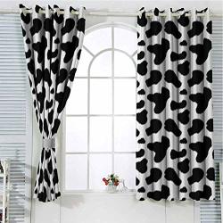 Grommet Window Curtain Kitchen Curtain Cow Print Cow Hide Pattern With Black Spots Farm Life With Cattle Camouflage Animal Skin White Black Curtain Holdback
