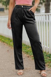 Black Tencel Wide Leg Soft Denim Pants - SA42 UK18