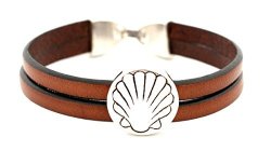 Leather-metal Bracelet Melide With A Large Scallop