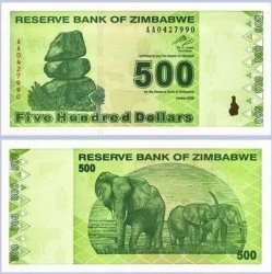 Reserve Bank Of Zimbabwe $500 Dollars 2009 - P98 Unc Low Number - Very Scarce