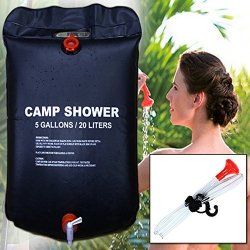 Mudent Solar Camping Shower Bag - 5 GALLONS 20L Solar Heating Premium Portable Camping Shower Bag Hot Water With Temperature 50C Outdoor Pocket With On off