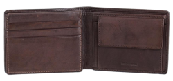 Dakar Dakota Spray Leather Wallet Extra Card Flap & Change Pocket Brown