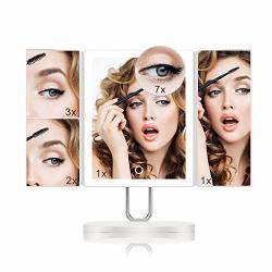 TouchBeauty Trifold Makeup Mirror With 34PCS LED Lights Upgraded Metal Stand Personal Vanity Mirror 1X 2X 3X 7X Magnification