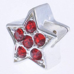 European Style - Star - Charm Beads With Red Rhinestones