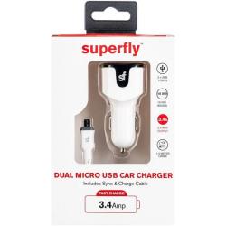 3.4A Dual USB Micro Car Charger White