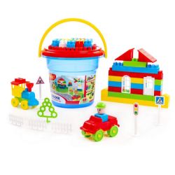68 Piece Building Blocks Set With Car And Train Set In Bucket
