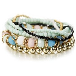 Besteel 7 Pcs Boho Jewelry Beaded Bracelets For Women Men Link Wrist Stretch Chain Bracelet Set Green Color