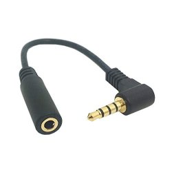 Davitu 2PCS 90 Degree Elbow Four Pole Jack 3.5MM Male To Female Headphone Connector Audio Cable Extension Cord 10CM Black