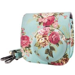 Fujifilm Instax MINI 8 8+ 9 Camera Case With Strap Pass Lanry Pattern Case Bag With Strap Handle For Fujifilm Instax MINI 8 8+ 9 Green Rose