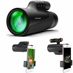 Monocular Telescope 12X42 High Power Prism Focus Waterproof Spotting Scopes Night Vision With Smartphone Holder And Fill Light- BAK4 Prism Fmc For Bird