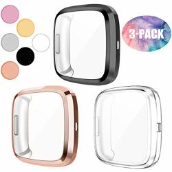 Wepro Screen Protector Case Compatible With Fitbit Versa 2 Smartwatch 3-PACK Soft Tpu Plated Bumper Full Cover Cases For Fitbit Versa Watch Clear black rosegold Shock