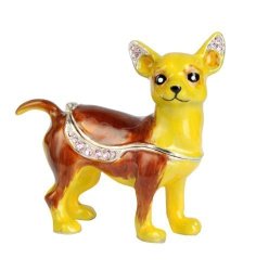 Lilly Rocket Collectible Trinket Box With Rhinestone Bejeweled Swarovski Crystals - Tan And White Chihuahua