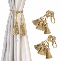 Golden BEL AVENIR Curtain Tiebacks Handmade Tassels Crystal Rope Tie Holdbacks Home Decorative 4 Pack 